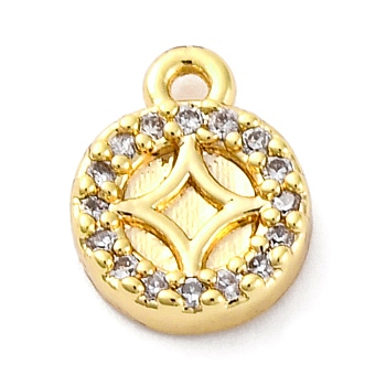 Brass Micro Pave Cubic Zirconia Pendant, Flat Round Coins Charm, Real 18K Gold Plated, 9x7.5x2mm, Hole: 1mm