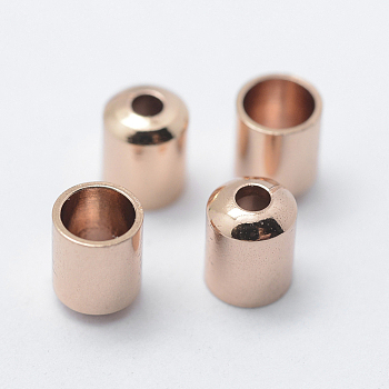 Brass Cord Ends, End Caps, Column, Long-Lasting Plated, Rose Gold, 5x4mm, Hole: 1mm, 3mm inner diameter