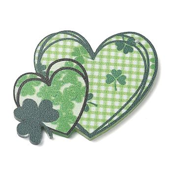 Saint Patrick's Day Opaque Printed Acrylic Pendants, Heart, 37x46x2mm, Hole: 1.2mm
