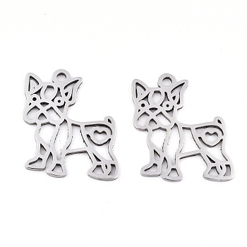 201 Stainless Steel Pendants, Laser Cut, Bulldog, Stainless Steel Color, 20x17x0.9mm, Hole: 1.6mm