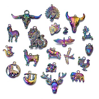 Rainbow Color Alloy Pendants, Cadmium Free & Nickel Free & Lead Free, Mixed Animal, 10~37x8~45.5x2.5~10mm, Hole: 1.5~5mm, about 20pcs/set