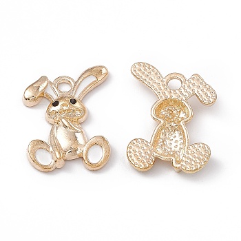 Alloy Enamel Pendants, Light Gold, Rabbit Charm, White, 20x14x3mm, Hole: 2mm