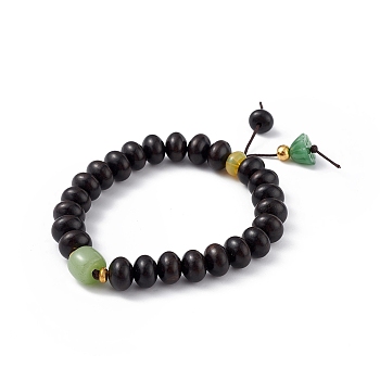 Ebony Wood Bead Stretch Bracelet, Lotus Seedpod Charms Lucky Bracelet for Women, Black, Inner Diameter: 2-3/4 inch(7cm)