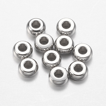 Non-Tarnish 304 Stainless Steel Beads, Flat Round, Stainless Steel Color, 4x2mm, Hole: 1.5mm