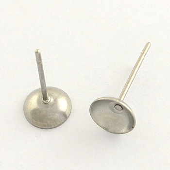 304 Stainless Steel Post Stud Earring Findings, Stainless Steel Color, 6mm, pin: 0.8mm
