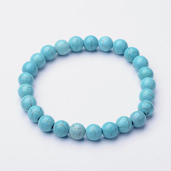 Synthetic Turquoise Beaded Stretch Bracelets, 52mm