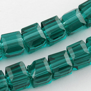 Glass Bead Strands, Faceted, Cube, Teal, 4x4x4mm, Hole: 1mm, about 100pcs/strand, 17 inch