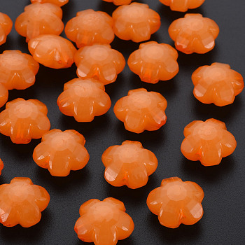 Imitation Jelly Acrylic Beads, Flower, Faceted, Dark Orange, 17x17.5x10mm, Hole: 2mm, about 340pcs/500g