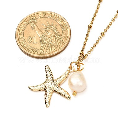 Starfish/Sea Stars & Natural Pearl Pendant Necklace for Teen Girl Women(NJEW-JN03717-01)-4
