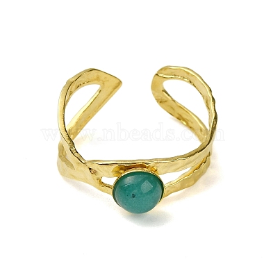 Ion Plating(IP) Round Natural Amazonite Finger Rings(RJEW-H233-01G-02)-3