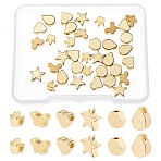 36Pcs 6 Style Brass Beads, Long-Lasting Plated, Butterfly & Crown & Heart & Star & Hexagon & Teardrop, Golden, 5~8x5.5~8x3~3.5mm, hole: 1.2~1.5mm, 6pcs/style(KK-FH0002-90)