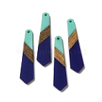 Opaque Resin & Walnut Wood Pendants, Hexagon Tie Charms, Indigo, 49x12x3mm, Hole: 2mm(RESI-D060-B-04)