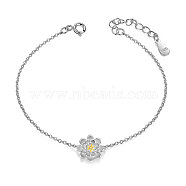 SHEGRACE 925 Sterling Silver Link Bracelet, with Golden Tone Lotus Flower, Mixed Color, 136mm(5-3/8 inch)(JB07B)