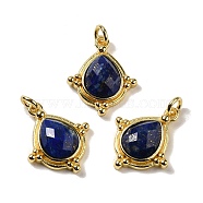 Natural Lapis Lazuli Faceted Pendants, Rhombus Charms with Rack Plating Golden Tone Brass Findings, Cadmium Free & Lead Free, 19.5x16x5mm, Hole: 3mm(G-C096-02G-07)