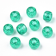 Transparent Plastic Beads, with Glitter Powder, Barrel, Medium Sea Green, 9x6mm, Hole: 3.8mm, about 1900pcs/500g(KY-T025-01-B02)