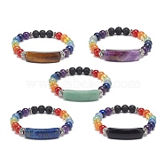 Natural Mixed Gemstone Curved Rectangle Beaded Stretch Bracelet, Yoga Jewelry for Women, Inner Diameter: 2~2-1/4 inch(5.2~5.8cm)(BJEW-JB08987)