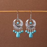 Bohemian tassel turquoise earrings, retro ethnic minority style earrings, personalized temperament, Tibetan ear accessories(JU8957-10)