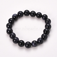 Synthetic Blue Goldstone Beaded Stretch Bracelets, Round, 2-1/8 inch(55mm), Bead: 8~9mm(BJEW-Q692-14-8mm)