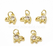 Glass Charms, with Brass Findings & Jump Rings, Elephants, Golden, 9.5x9.5x3mm, Hole: 3mm(KK-E068-VB222)