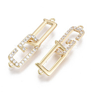 Brass Micro Pave Clear Cubic Zirconia Hook and S-Hook Clasps, Connector Components for Jewelry Making, Nickel Free, Real 18K Gold Plated, Hook Ring: 14.5x7x1mm, Hole: 1mm, G Shape: 15.5x6.5x1.5mm, Hole: 1mm(KK-S356-064-NF)