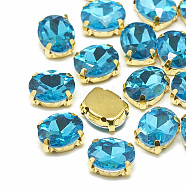 Sew on Rhinestone, Multi-strand Links, Glass Rhinestone, with Brass Prong Settings, Garments Accessories, Faceted, Oval, Golden, Aquamarine, 14x10x6.5mm, Hole: 1mm(RGLA-T091-10x14mm-12G)