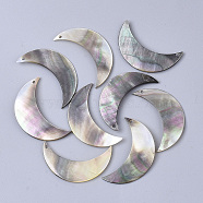 Black Lip Shell Pendants, Moon, Gray, 30x18x1.5mm, Hole: 1.2mm(X-SSHEL-S251-31)