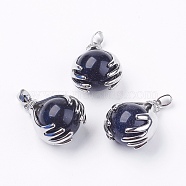 Synthetic Blue Goldstone Pendants, with Brass Findings, Palm, Platinum, Cadmium Free & Lead Free, 27x19x16mm, Hole: 4x8mm(G-F228-02K-RS)