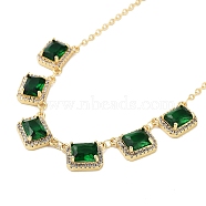 Rack Plating Brass Micro Pave Cubic Zirconia Necklaces, with Square Glass, Cadmium Free & Lead Free, Green, 15.55~15.75 inch(395~400mm)(NJEW-M215-02G-04)