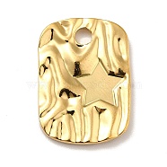 Ion Plating(IP) 304 Stainless Steel Pendant Cabochon Settings, Textured Rectangle with Star, Real 18K Gold Plated, Tray: 6mm, 22x16x2.5mm, Hole: 3mm(STAS-E176-16G)