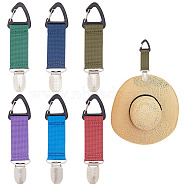 6Pcs 6 Colors Nylon Strap Band Hat Clips, with Alloy Clips, for Travel Bag Backpack, Mixed Color, 12.8x2.7x1cm, 1pc/color(FIND-GO0001-13)