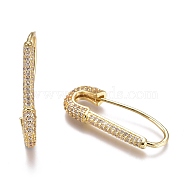 Brass Hoop Earrings, with Rhinestone, Safety Pin Shape, Golden, Clear, 26~26.5x10~11x3mm, Pin: 0.8mm(EJEW-K085-03G)