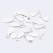 925 Sterling Silver Chain Tabs, Carved with S925, teardrop, Silver, 8x3.5x0.5mm, Hole: 1mm, about 90pcs/10g(STER-F036-18S)