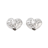 Brass Micro Pave Clear Cubic Zirconia Beads, Heart, Platinum, 7x9x5.5mm, Hole: 1.8mm(KK-Z059-05P)