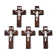 Natural Wood Beads, Cross, Saddle Brown, 42mm long, 23mm wide, 5mm thick, hole: 2mm(X-TB617Y-4)