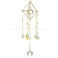 Glass Round Ball with Brass Chains Hanging Pendant Decorations, with 304 Stainless Steel Findings, Suncatchers for Party Window, Wall Display Decorations, Golden, 286mm(HJEW-JM01298)