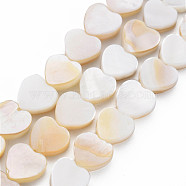 Natural Freshwater Shell Beads Strands, Heart, Seashell Color, 8x8~9x2.5mm, Hole: 1mm, about 47~48pcs/strand, 14.06 inch~14.37 inch(35.7~36.5cm)(SHEL-S276-70)