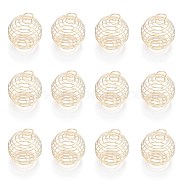 Iron Wire Pendants, Spiral Bead Cage Pendants, Round, Light Gold, 30x24mm, Hole: 5mm(X-IFIN-Q125-02C-KC)