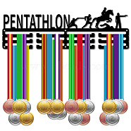 Fashion Iron Medal Hanger Holder Display Wall Rack, 3-Line, with Screws, Pentathlon, Sports, 131x400mm, Hole: 5mm(ODIS-WH0037-130)