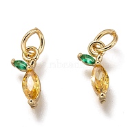 Brass Micro Pave Gold & Green Cubic Zirconia Charms, with Jump Rings, Lemon Shape, Golden, 11x5x3mm, Hole: 3mm(X-ZIRC-I051-07G)