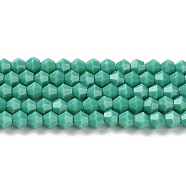 Opaque Solid Color Imitation Jade Glass Beads Strands, Faceted, Bicone, Light Sea Green, 4x4mm, Hole: 0.8mm, about 82~85pcs/strand, 12.01~12.2 inch(30.5~31cm)(EGLA-A039-P4mm-D07)