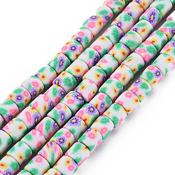 Handmade Polymer Clay Bead Strands, Column with Flower, Colorful, 6x5mm, Hole: 1mm, about 63~64pcs/strand, 15.75 inch~15.94 inch(40cm~40.5cm)(X-CLAY-T020-10C)