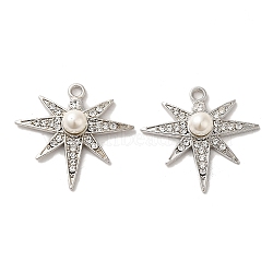 Alloy with Rhinestone Pendants, with ABS Imitation Pearl, Star Charms, Platinum, 28x29.5x7mm, Hole: 2.2mm(FIND-B032-17P)