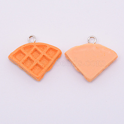Resin Pendants, with Platinum Plated Iron Loops, Imitation Food, Triangle Bread, Coral, 20.5x22.5x5.5mm, Hole: 1.5mm, 10pcs/bag(RESI-TAC0003-23)