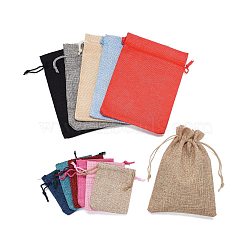 Polyester Imitation Burlap Packing Pouches Drawstring Bags, for Christmas, Wedding Party and DIY Craft Packing, Mixed Color, 9~23x7~17cm(ABAG-MSMC011-02)