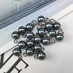 ABS Plastic Imitation Pearl Charms, with Resin Rhinestone, Round Charm, Gray, 13x8mm, Hole: 3mm(X1-KY-TAC0011-03P-08)