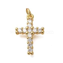 Rack Plating Brass Micro Pave Cubic Zirconia Pendants, with Jump Ring, Long-Lasting Plated, Lead Free & Cadmium Free, Cross Charms, Real 18K Gold Plated, 19x13x3mm, Hole: 3mm(ZIRC-F142-40G)