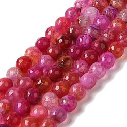 Dyed & Heated Natural Dragon Veins Agate Beads Strands, Faceted, Round, Crimson, 8mm, Hole: 1.2mm, about 48pcs/strand, 14.69''(37.3cm)(G-P539-A01-22)