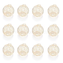 Iron Wire Pendants, Spiral Bead Cage Pendants, Round, Light Gold, 30x24mm, Hole: 5mm(X-IFIN-Q125-02C-KC)