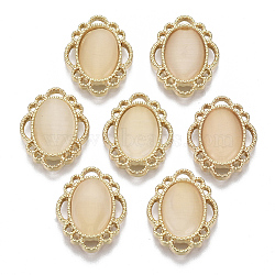 Alloy Filigree Joiners, with Resin Imitation Cat Eye, Light Gold, Oval, Bisque, 18x14x2.5~3.5 mm, Hole: 1mm(PALLOY-S132-083)