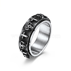 Titanium Steel Skull & Cross Rotatable Finger Ring, Spinner Fidget Band Anxiety Stress Relief Punk Ring for Men Women, Stainless Steel Color, US Size 13(22.2mm)(SKUL-PW0002-015G-P)